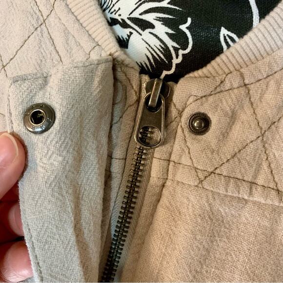HEI HEI anthropologie Linen Blend bomber Zip up Front Jacket Beige boho L women - Picture 9 of 11